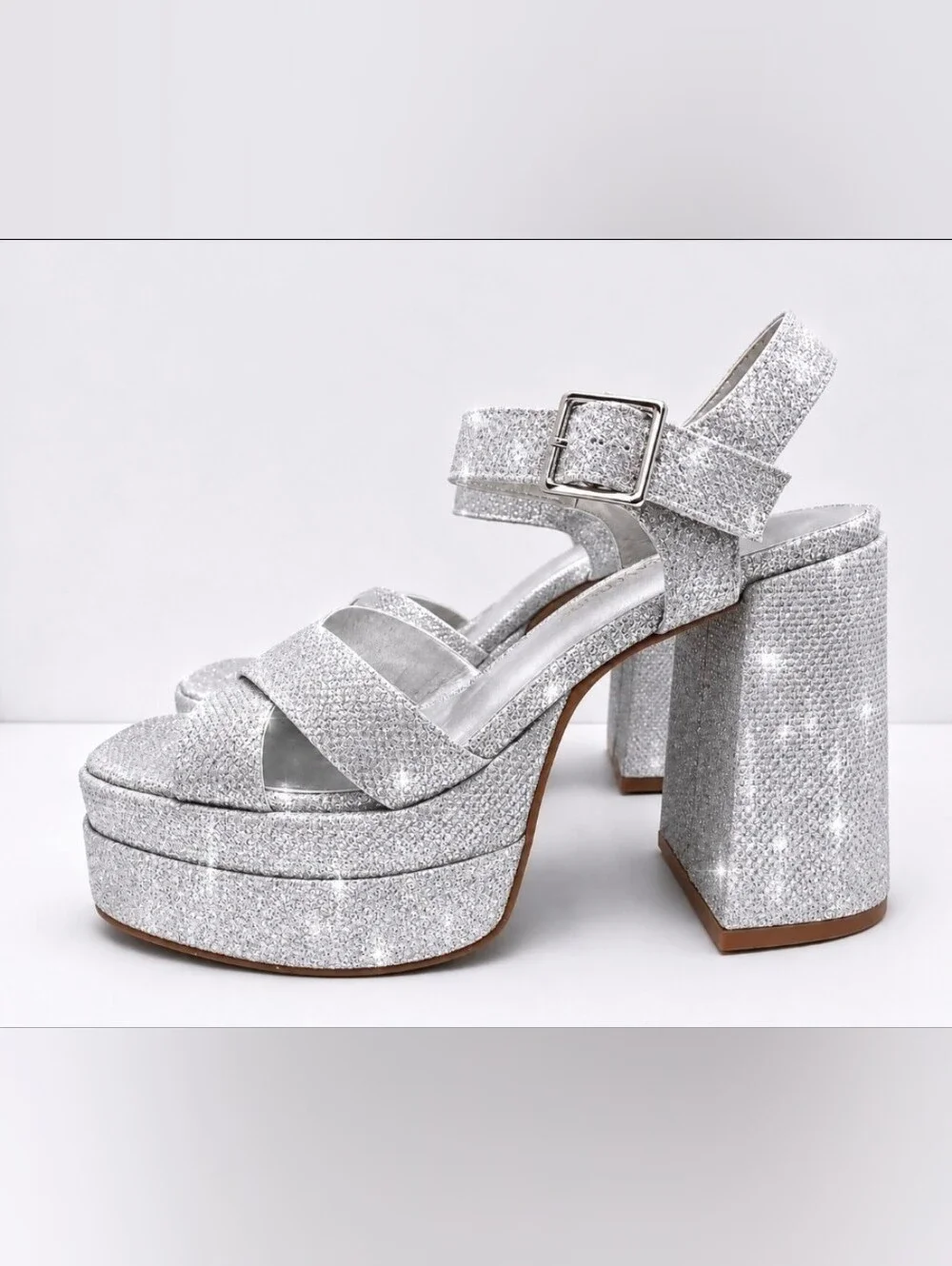Silver Glitter Platform Sandals - Women